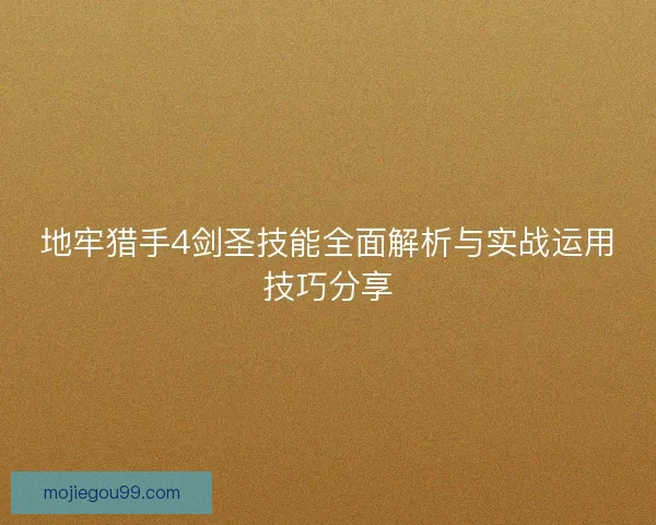 地牢猎手4剑圣技能全面解析与实战运用技巧分享