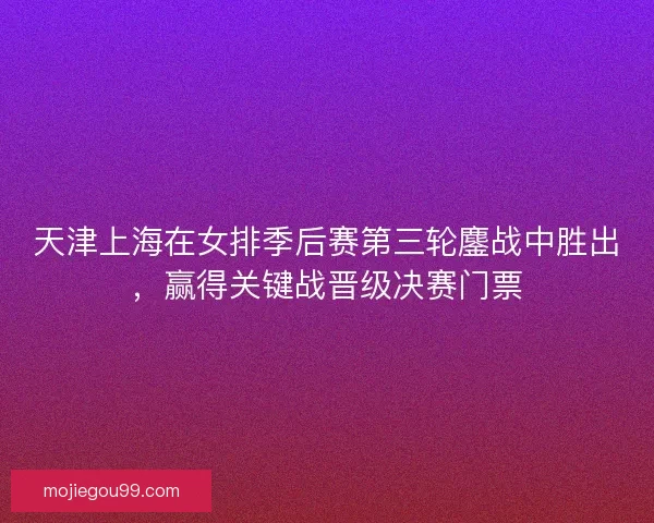 天津上海在女排季后赛第三轮鏖战中胜出，赢得关键战晋级决赛门票