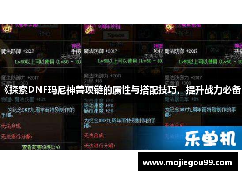 《探索DNF玛尼神兽项链的属性与搭配技巧，提升战力必备》